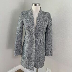 Zara Womens Small Gray Herringbone Long Blazer Jacket Coat